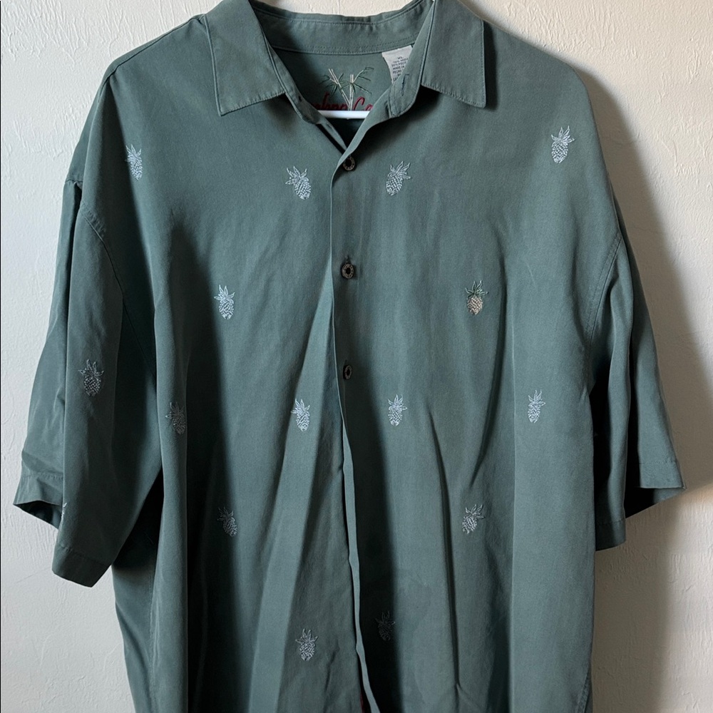 Casual Green Pineapple Embroidered Shirt